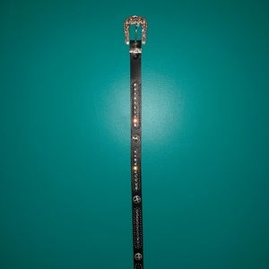 Bedazzled leather black belt